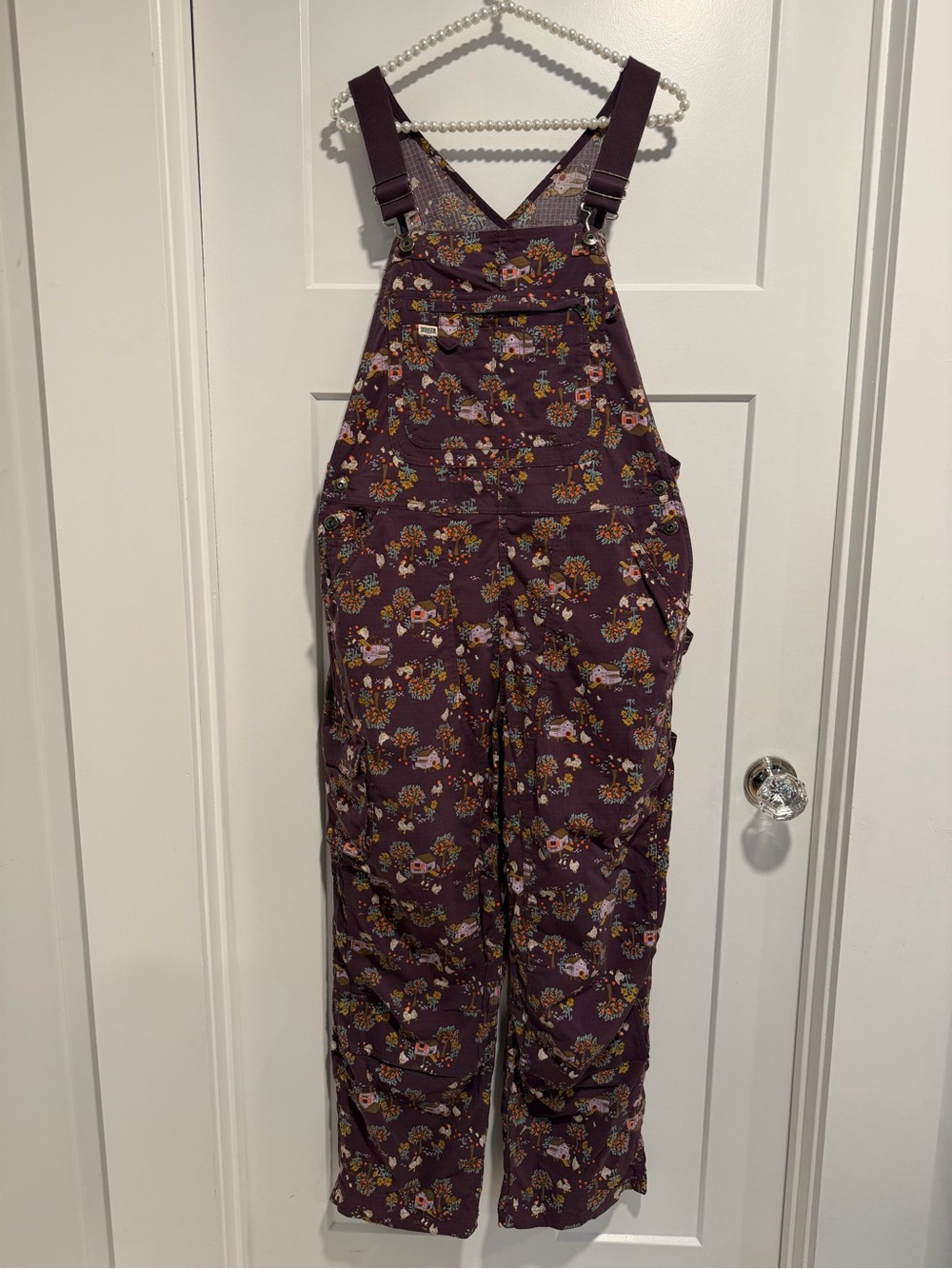 Duluth Trading Co Purple Chicken Print Overalls - Picture 3 of 8